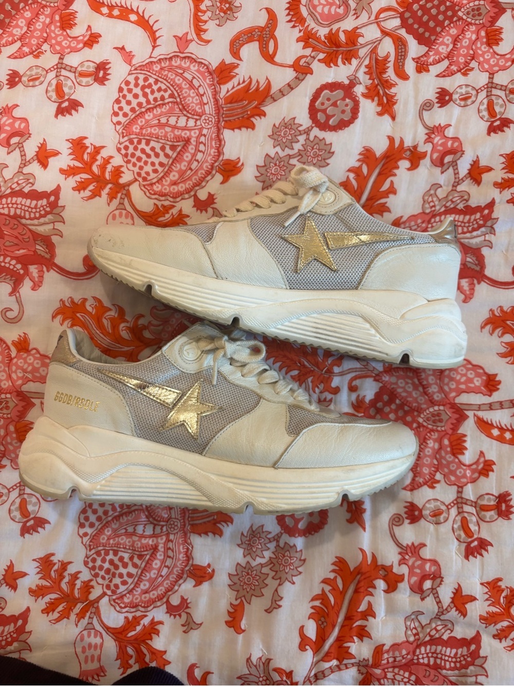 Golden Goose White Leather Sneakers with Gold Star Accent
